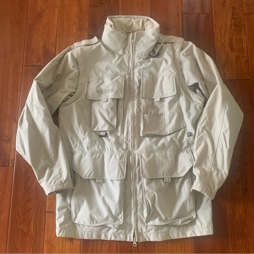 Columbia Jacket Men small GRT Safari Military Utility Convertible Hood Beige VTG